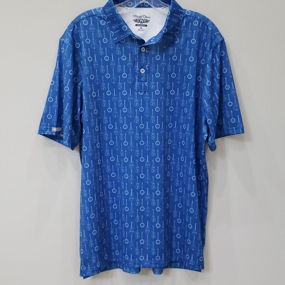 Straight Down Shirt Mens Medium Golf Polo Short Sleeve Bodiddley Guitar Design